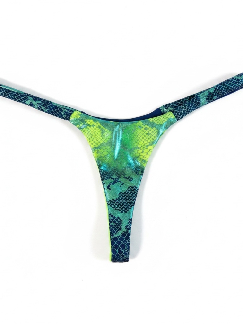 Green Blue Snake-Print Women's Bikini Thong Bottom